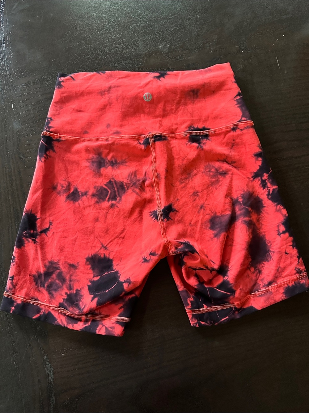 lululemon athletica Red and Black Tie-Dye High-Rise Bike Shorts